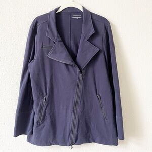 Eileen Fisher Organic Cotton Stretch Knit Moto Jacket Navy Blue Size Large